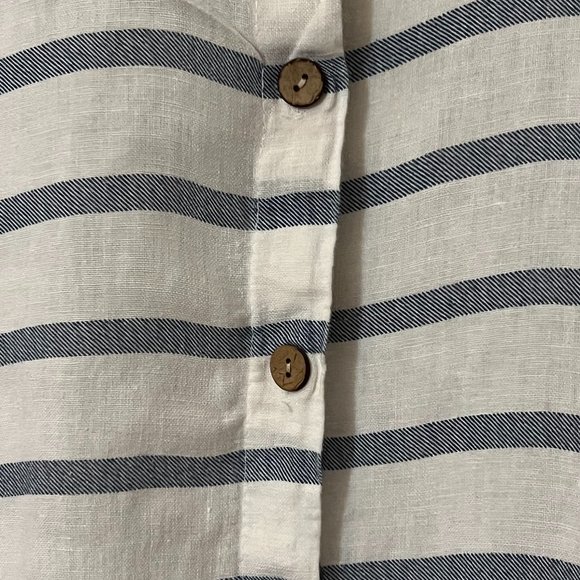 Viola Borghi Women's Shirt Dress Striped Linen Roll Tab Sleeve Size L Italy - Picture 3 of 10